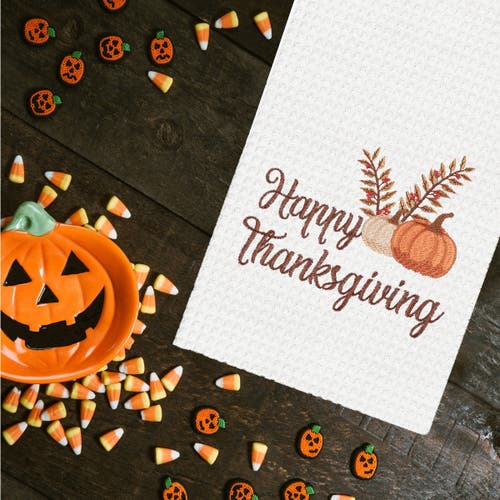 C & F Home C&f Home Happy Thanksgiving Embroidered Waffle Weave Kitchen Towel Set Of 2 In White