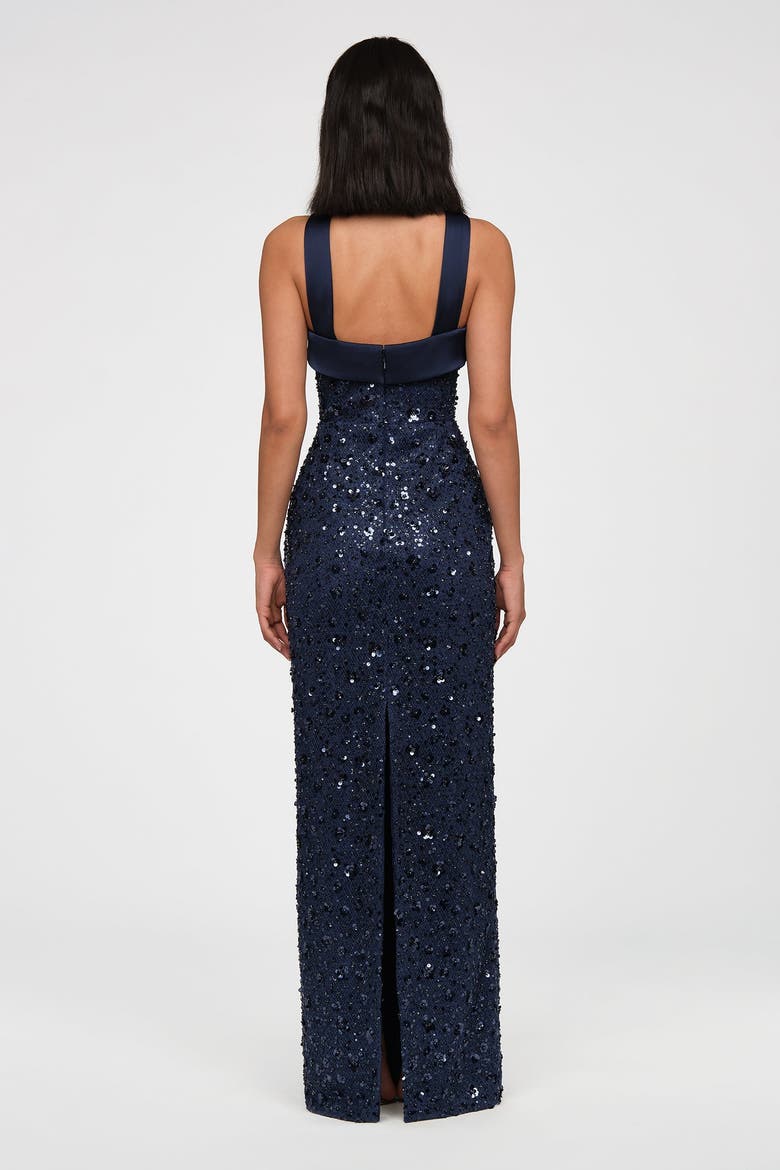 Kiki Beaded Column Gown, Alternate, color, Nautical Navy