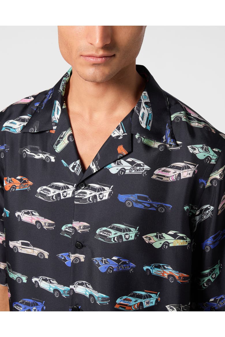 Silk Bowling Shirt Ss Cars Racing Men, Alternate, color, black/multicolored