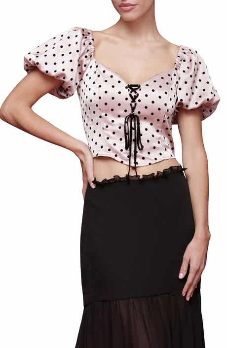 Avec Les Filles Puff Sleeve Polka Dot Crop Top