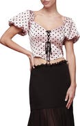 Avec Les Filles Puff Sleeve Polka Dot Crop Top