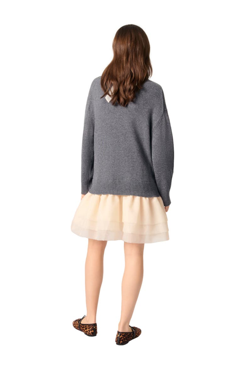 Wool and organza dual-fabric dress, Alternate, color, Gray / ecru