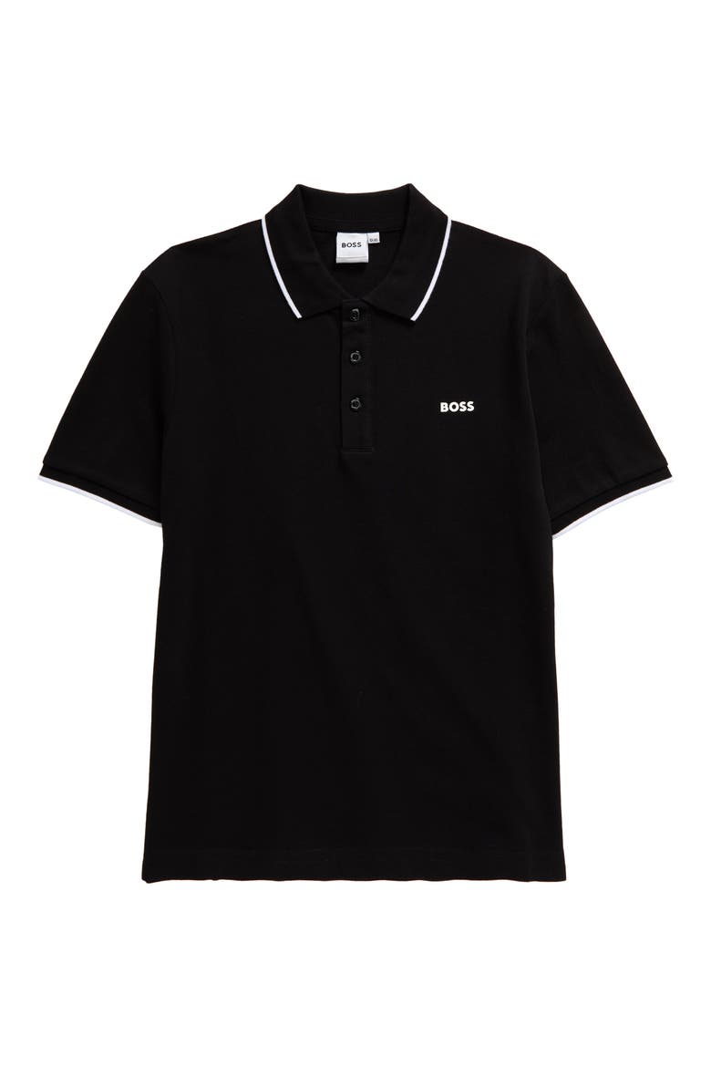 Kids' Tipped Cotton Piqué Polo, Main, color, 09B-BLACK
