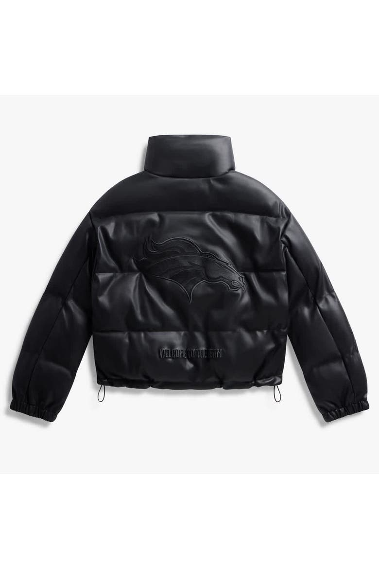 Women's  Black Denver Broncos Faux Leather Puffer Jacket, Alternate, color, Black