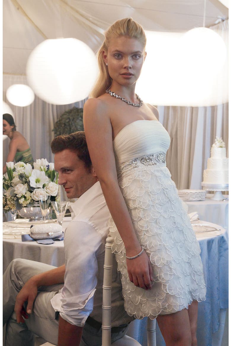Strapless Chiffon & Organza Sheath Dress, Alternate, color, WHITE
