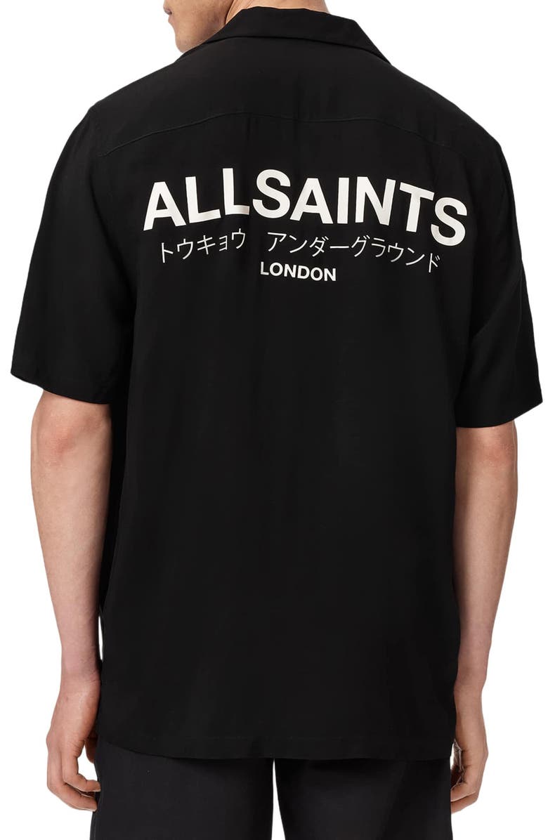AllSaints Underground Logo Graphic Camp Shirt, Alternate, color,