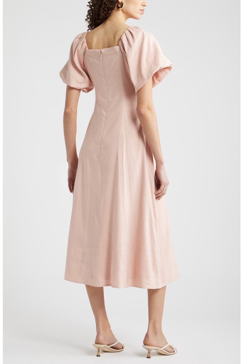 Seam Detail Linen Blend Midi Dress, Alternate, color, PINK SMOKE