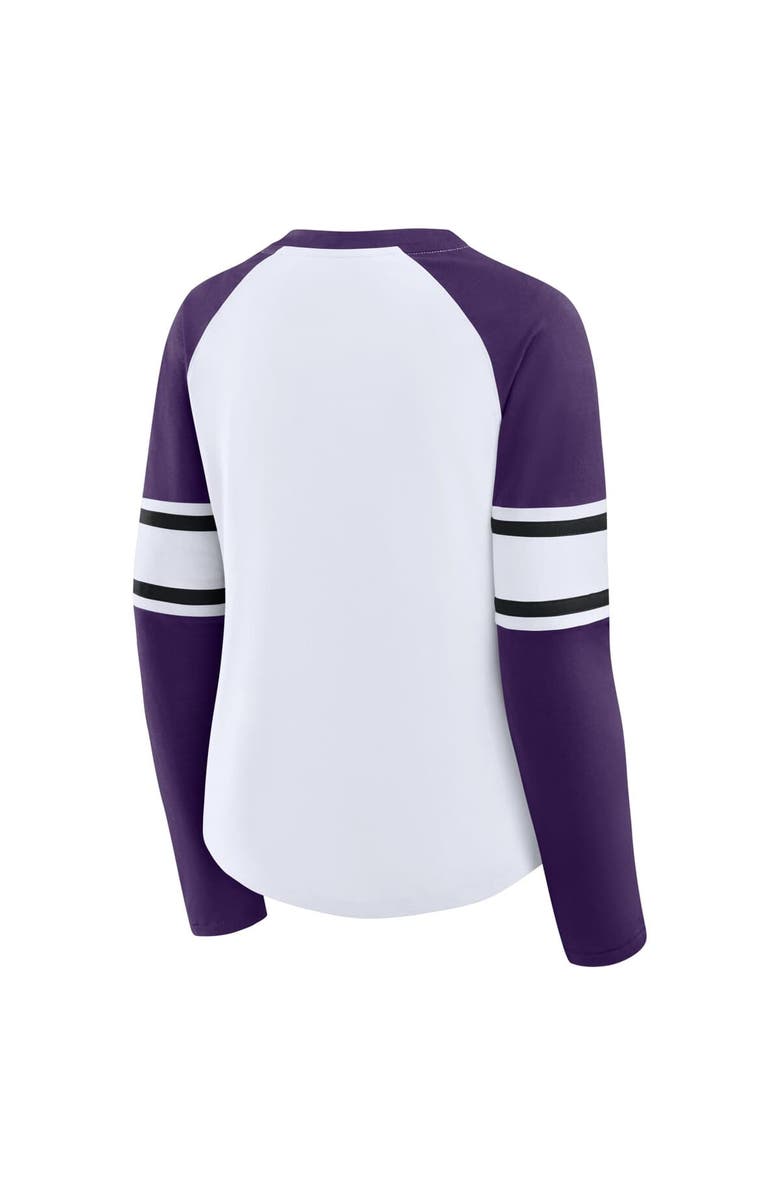FANATICS Women's Fanatics White/Purple Baltimore Ravens Redzone Blitz Package Raglan Lace-Up V-Neck Long Sleeve T-Shirt, Alternate, color, White