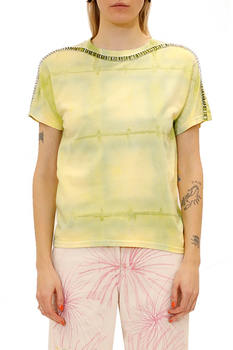 Sporty Spice Embellished Mixed Print T-Shirt, Main, color, LIME GRID