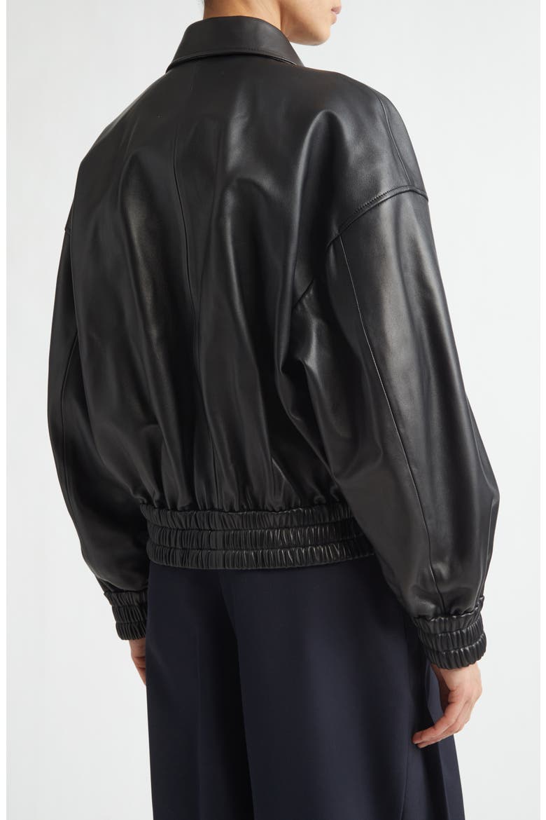 Boxy Sheepskin Leather Zip Blouson Jacket, Alternate, color, BLACK