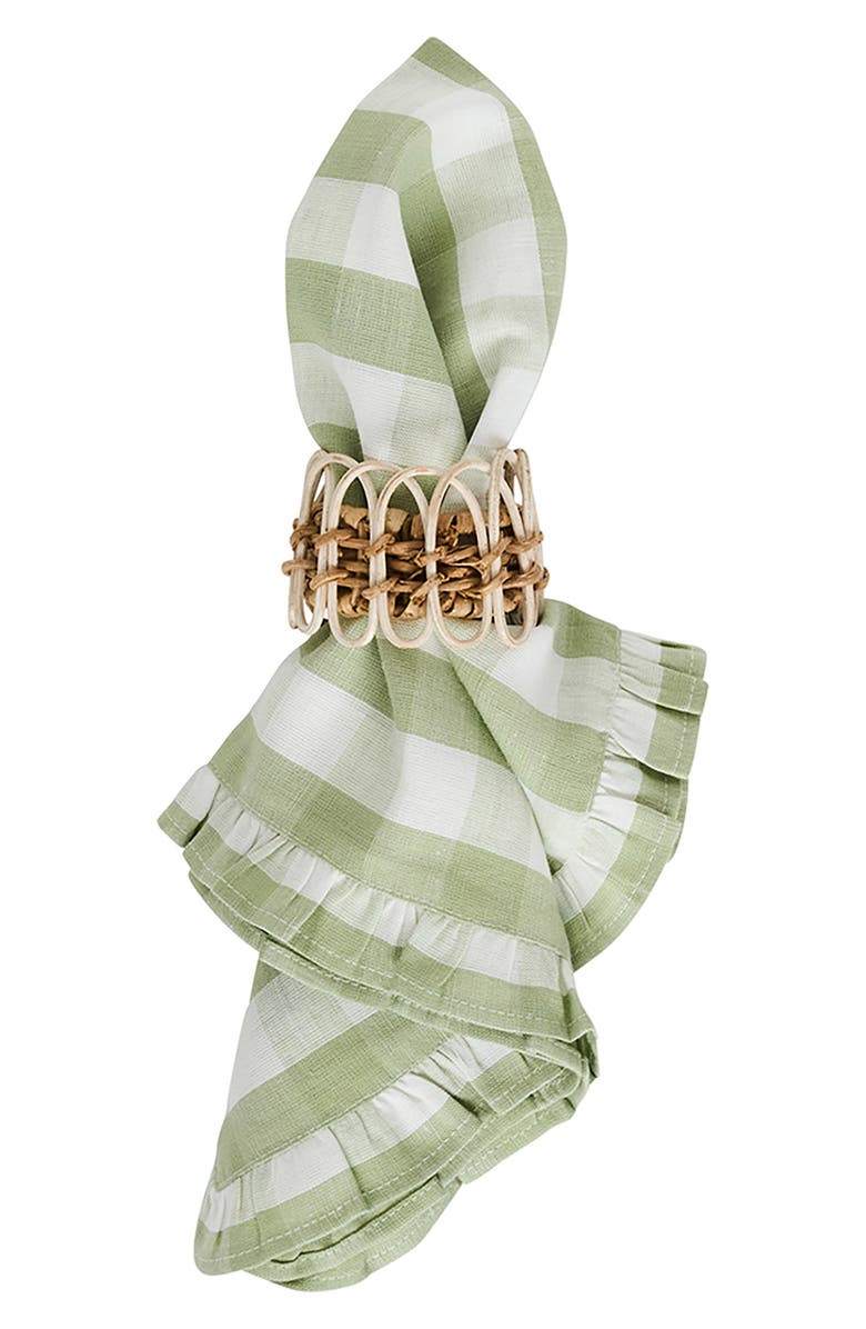 Juliska Gingham Ruffle Set of 4 Cotton & Linen Napkins, Alternate, color, Seagrass