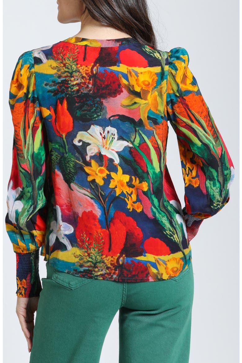 Split Neck Top with Smocked Cuffs, Alternate, color, TECHNICOLOR HARVEST