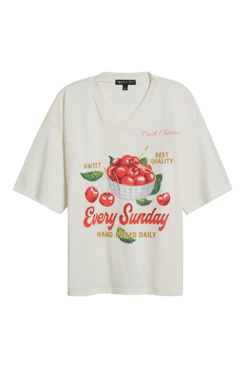 Fresh Cherries V-Neck Graphic T-Shirt, Alternate, color, MARSHMALLOW