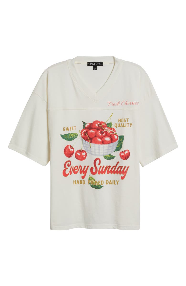 Vinyl Icons Fresh Cherries V-Neck Graphic T-Shirt, Alternate, color, Marshmallow