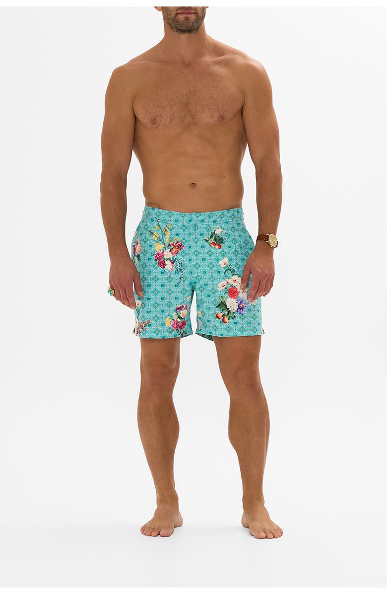 Hotel Franks By Camilla Mid Length Boardshort With Fixed Waist Gardens Of Queluz, Main, color, Gardens Of Queluz