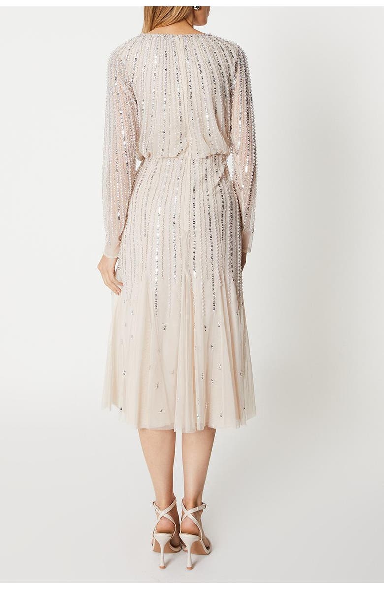 Coast Party Sequin Long Sleeve Midi Dress, Alternate, color, Champagne