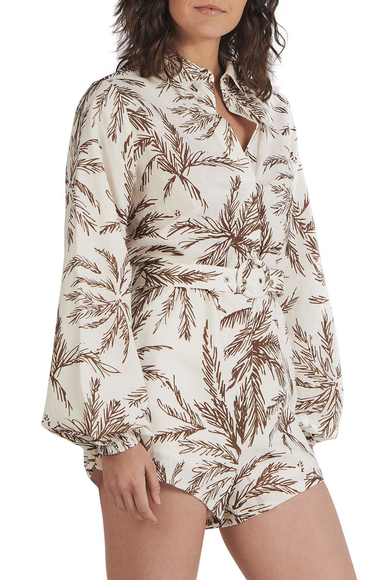 Charlie Holiday Lola Long Sleeve Linen & Cotton Romper, Alternate, color,