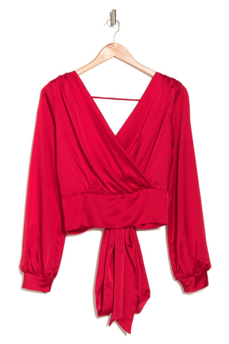 V-Neck Solid Satin Top, Alternate, color, RED