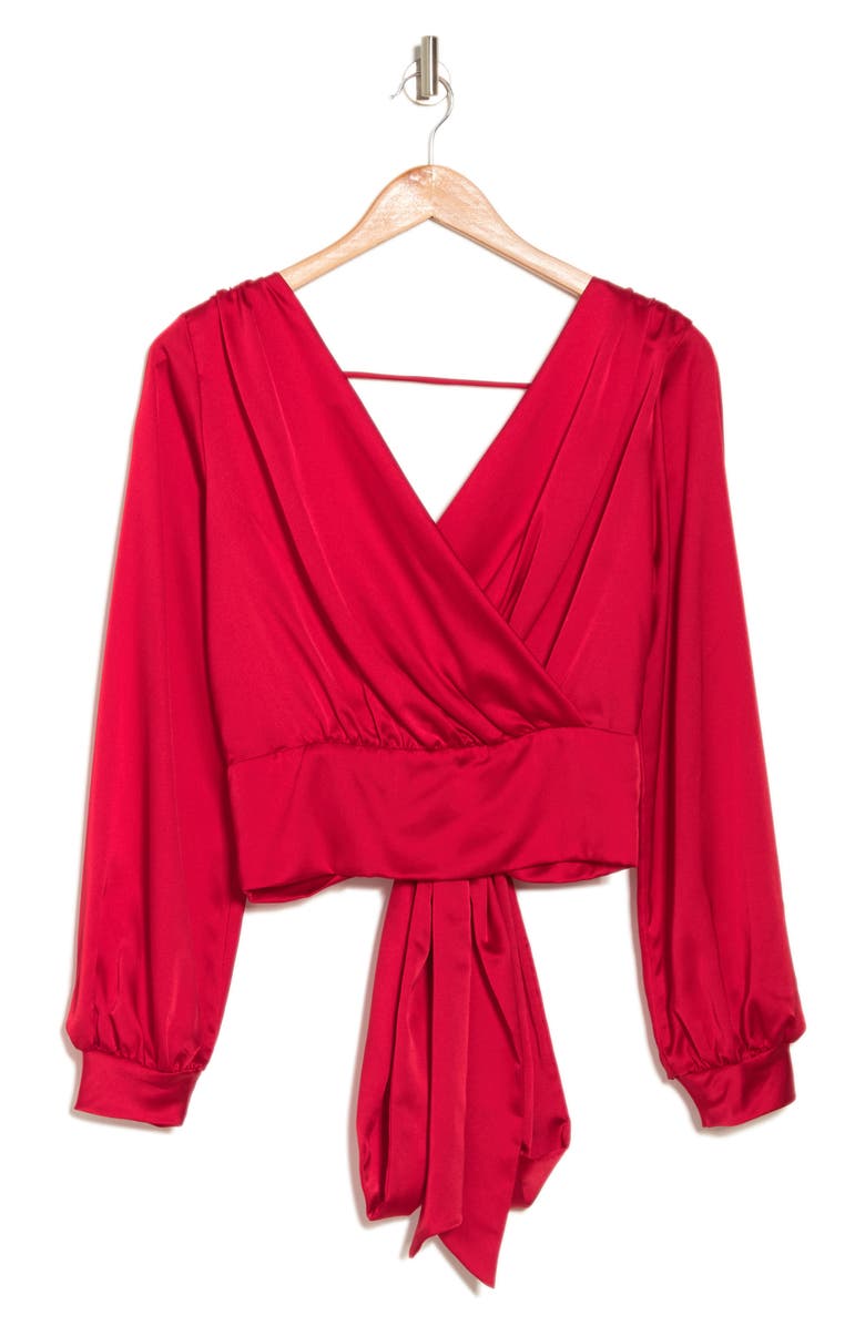 Renee C V-Neck Solid Satin Top, Alternate, color, Red