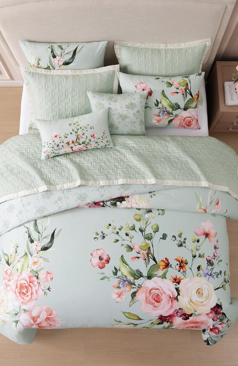 Bebejan Rose On Misty Green 8-Piece Reversible Comforter Set, Alternate, color, Green