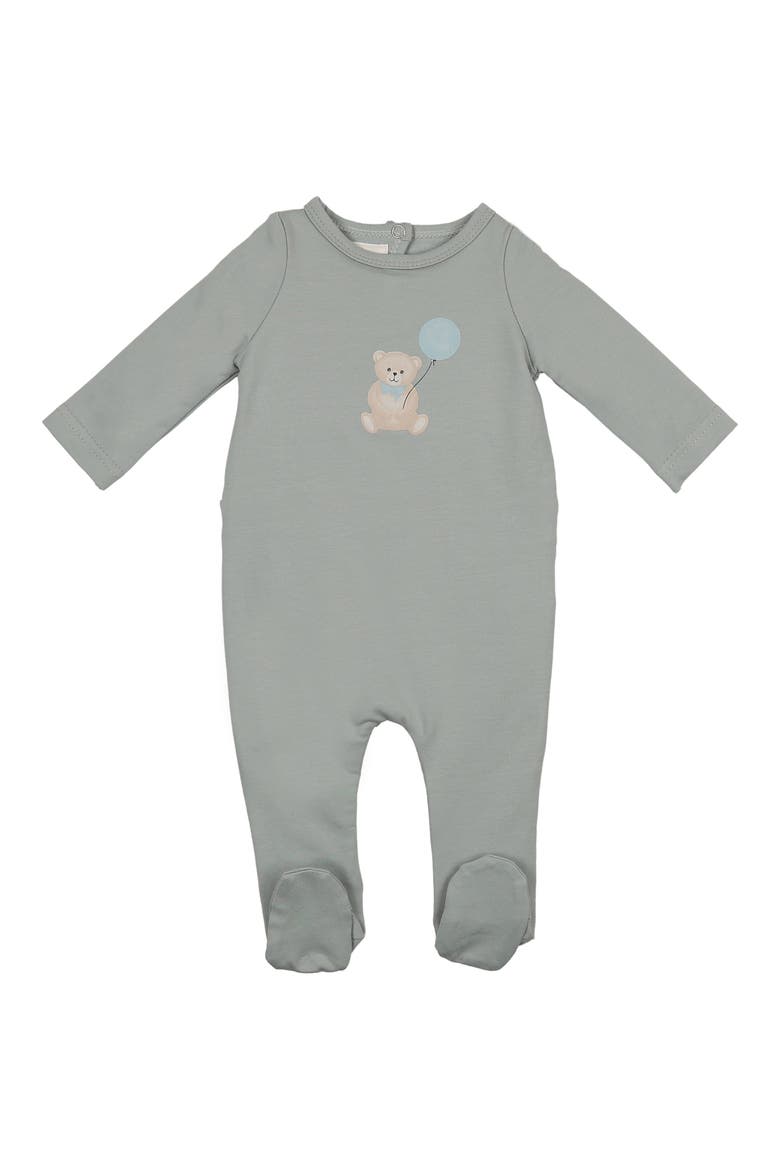 Teddy Print Footie, Main, color, STEEL BLUE