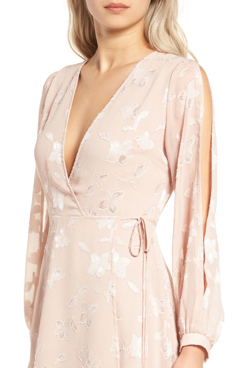 ASTR the Label Burnout Wrap Dress, Alternate, color, 