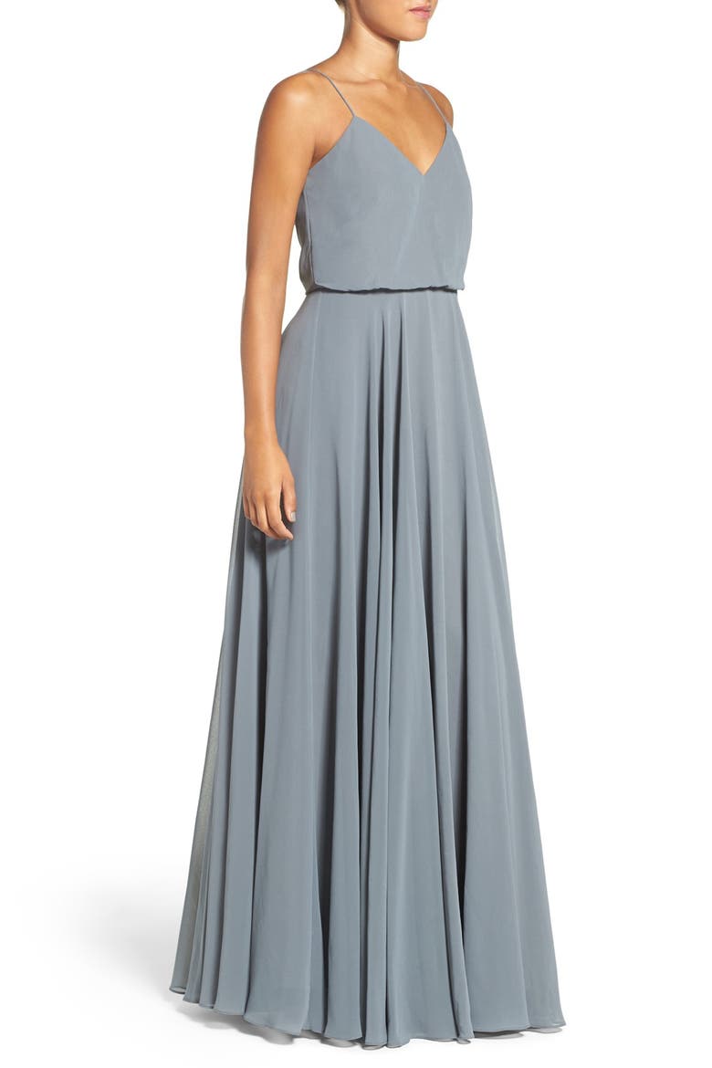 Inesse Blouson Chiffon A-Line Gown, Alternate, color, DENMARK BLUE