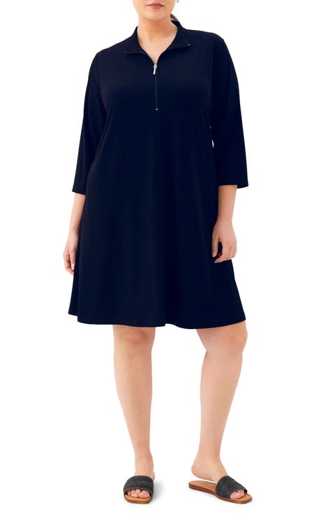 Half Zip Travel Jersey Dress (Plus)