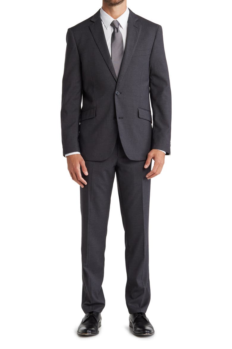 Houdstooth Print Two Button Notch Lapel Suit, Main, color, GREY