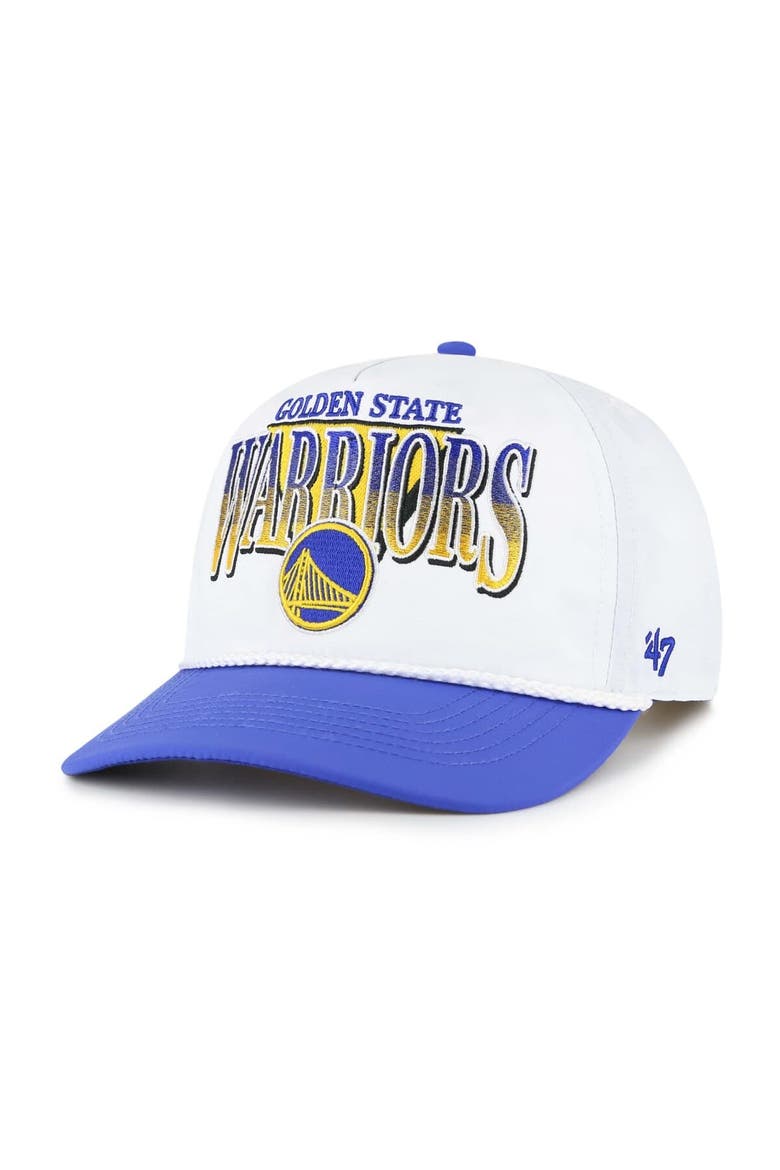 Men's '47 White/Royal Golden State Warriors Tribute Two-Tone Hitch Adjustable Hat, Main, color, White