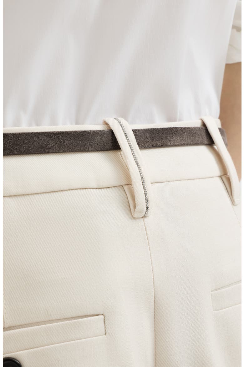 Virgin wool gabardine pleated barrel trousers with monili, Alternate, color, Milk