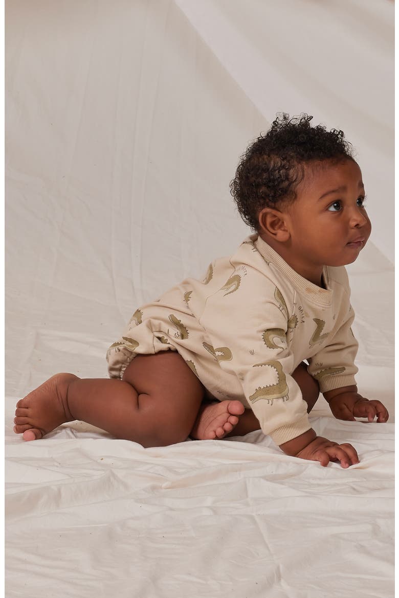 Crocodiles Long Sleeve Cotton Blend Bodysuit, Alternate, color, NATURAL