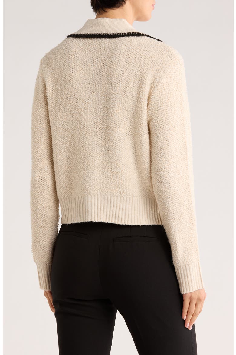 Contrast Trim Buttoned Cardigan, Alternate, color, IVORY/ BLACK