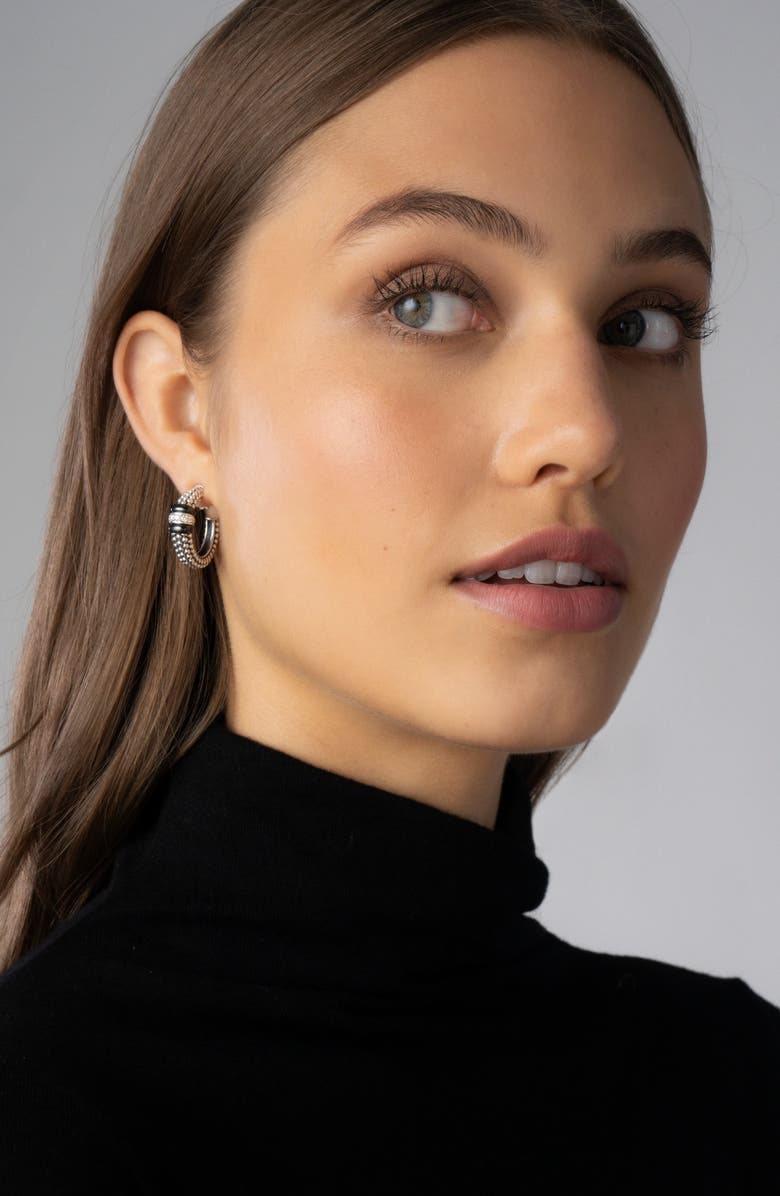LAGOS Black Caviar Diamond Hoop Earrings, Alternate, color, Black