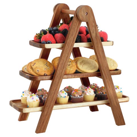 Acacia Wood 3 Tiered Rectangular Ladder Tray Set