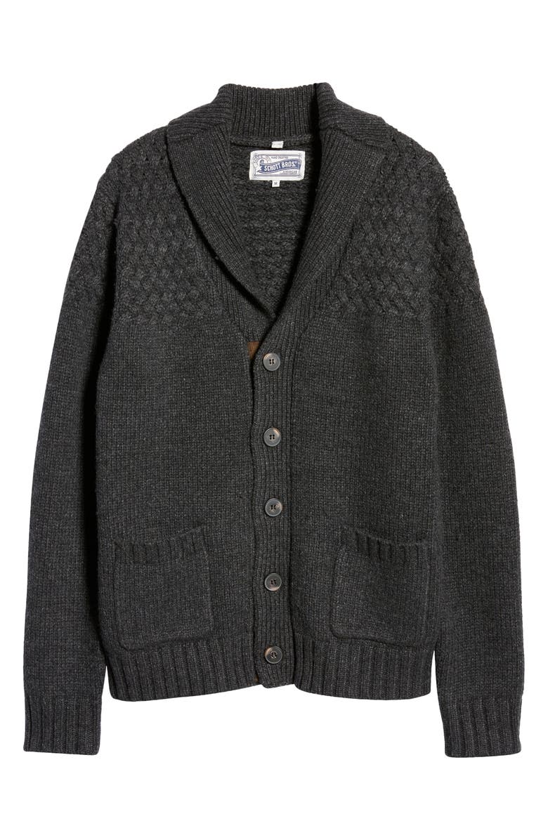 Schott NYC Corduroy Elbow Patch Wool Blend Cardigan, Alternate, color, Heather Black