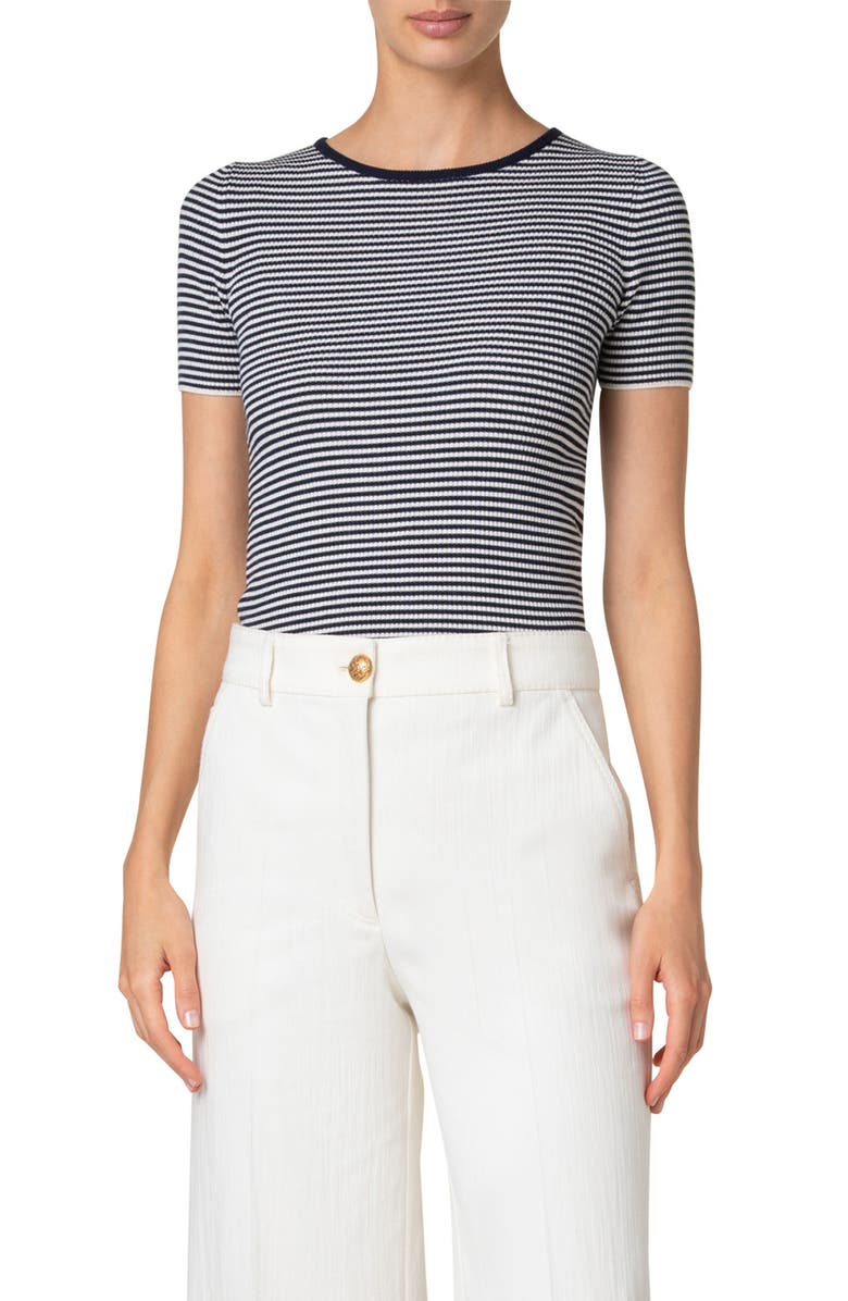 Akris punto Sailor Stripe Short Sleeve Virgin Wool Rib Sweater, Main, color,