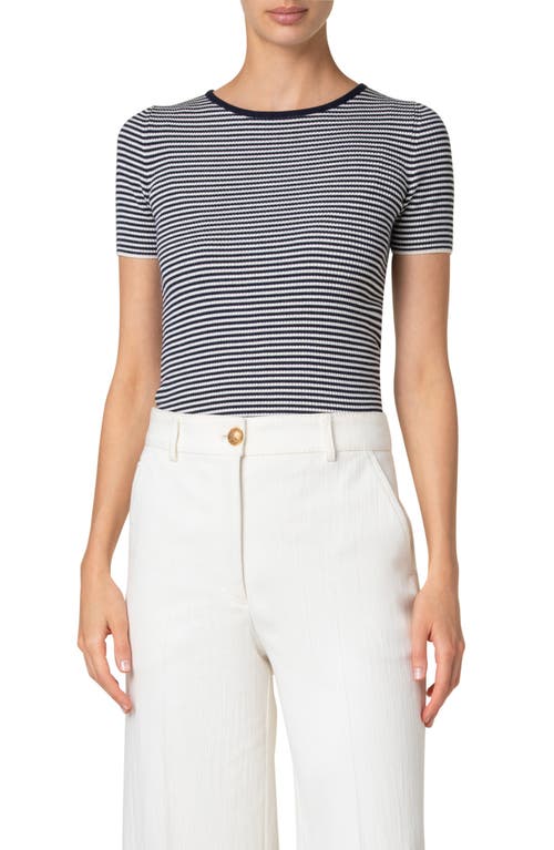 Akris Punto Sailor Stripe Ribbed Wool T-shirt In Navy-cream