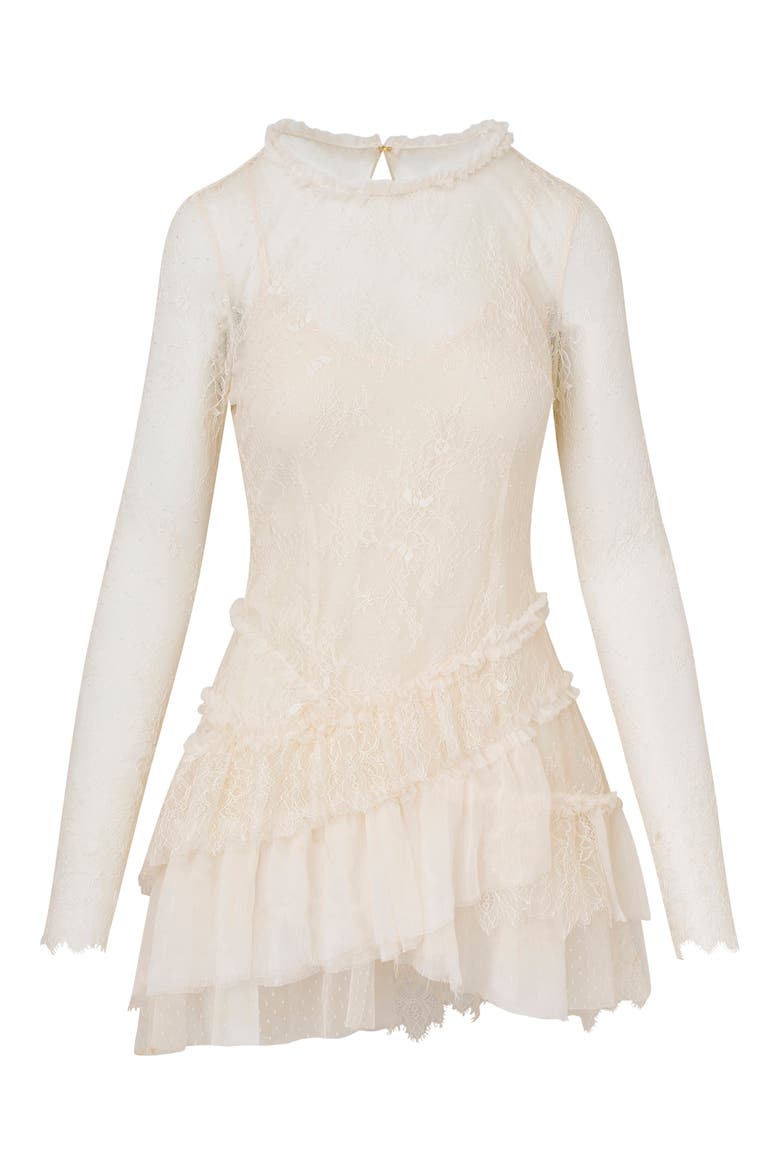 lace high neck long sleeve tiered mini dress Lace Long Sleeve Tiered Shirtdress (Women)