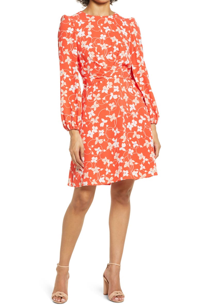 Eliza J Floral Long Sleeve Crepe Dress, Main, color, 