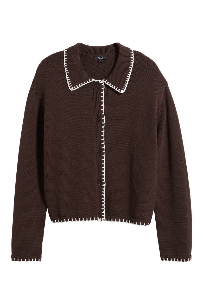 Rayleen Collar Cotton Cardigan, Alternate, color, BROWN IVORY BLANKET STITCH