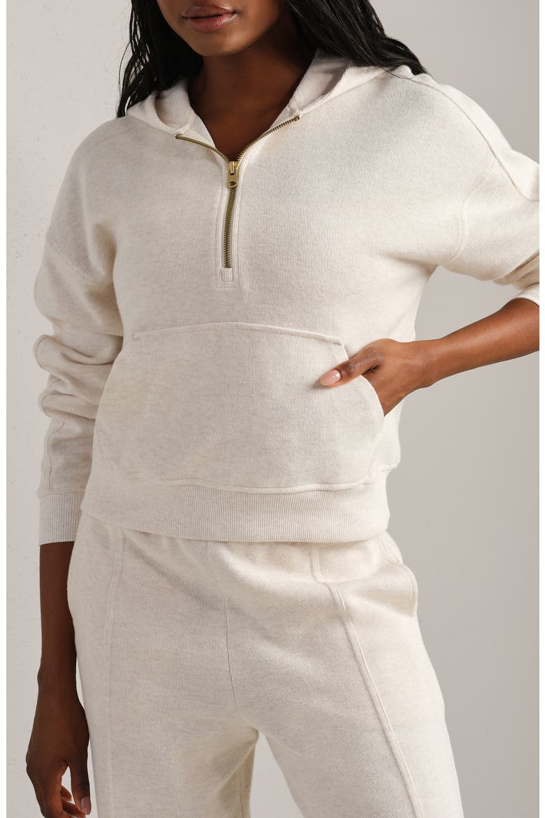 Signature Cotton Blend Rib Half Zip Hoodie, Main, color, OATMEAL HEATHER