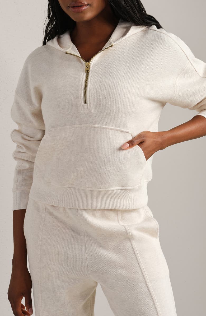 Rhone Signature Cotton Blend Rib Half Zip Hoodie, Main, color, Oatmeal Heather