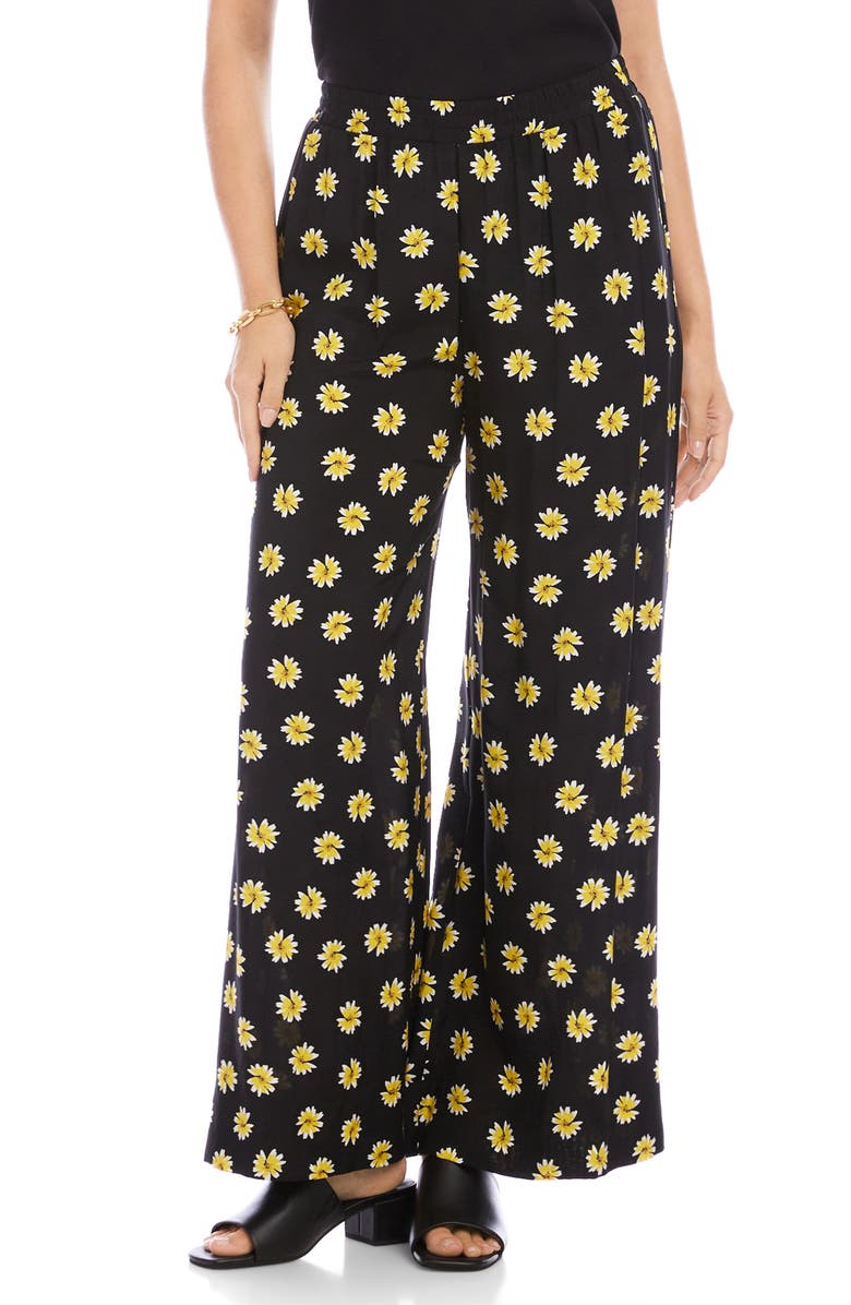 Karen Kane Floral Wide Leg Pants, Main, color, Black Print