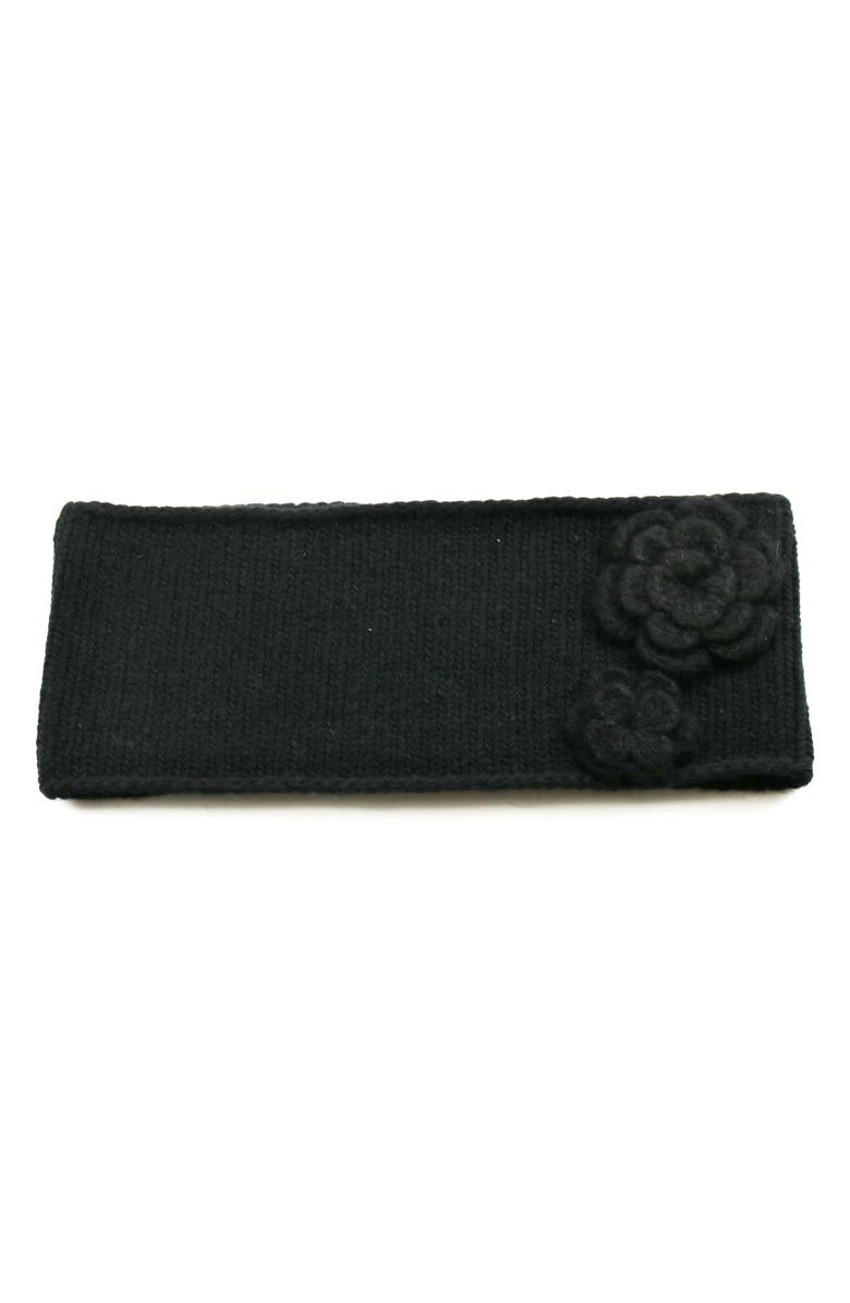 Portolano Flower Cashmere, Wool & Silk Headband, Main, color, Black