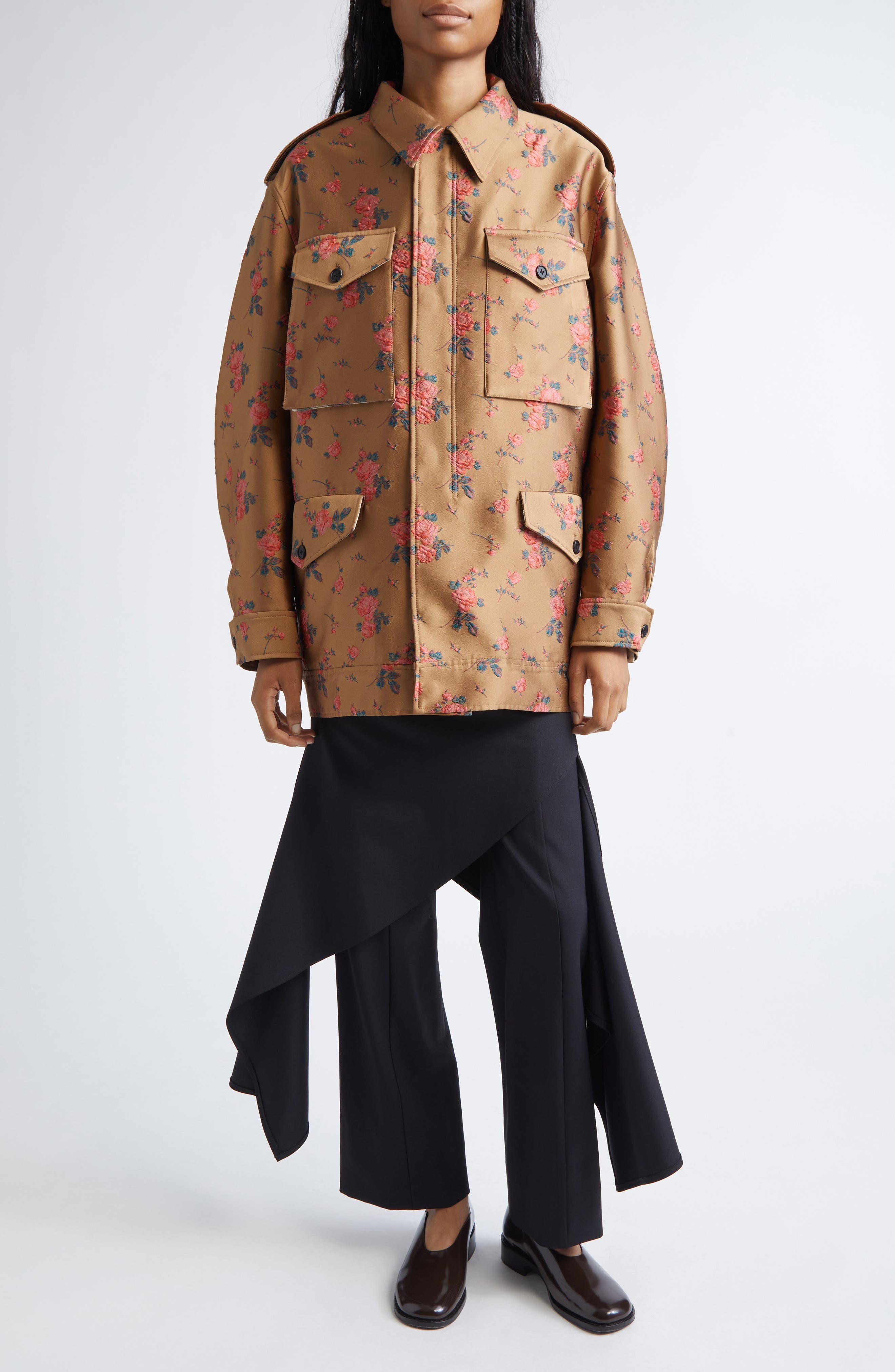 Floral Embroidered Satin Utility Jacket - image 2