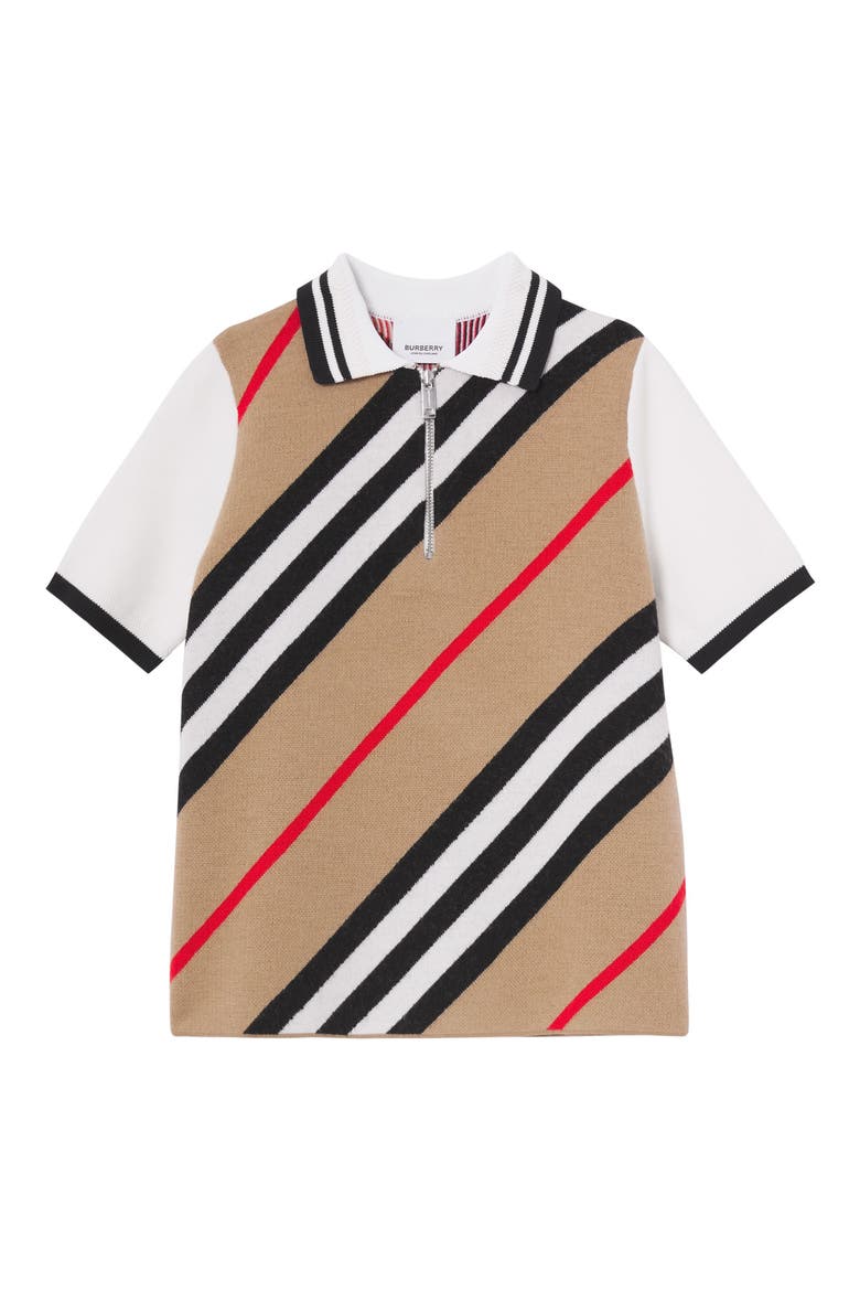 Kids' Reginald Icon Stripe Zip Polo, Main, color, ARCHIVE BEIGE