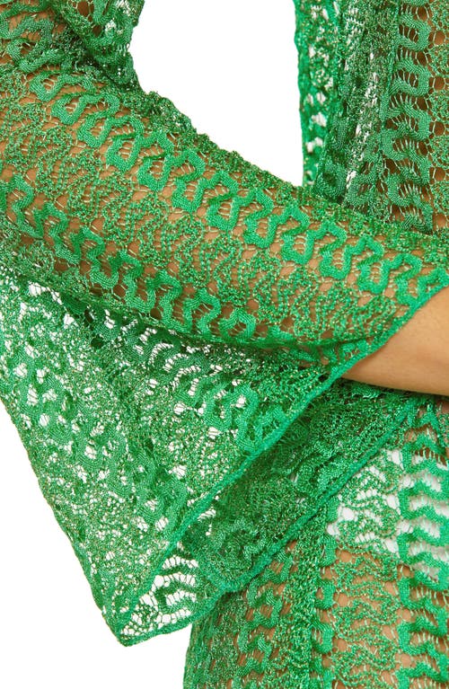 Shop Becca Golden Beach Long Sleeve Lace Cover-up Tunic In Emerald