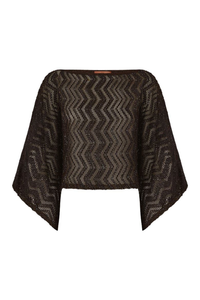 Zigzag Mesh Top With Sequins And Wide Sleeves, Alternate, color, Brown