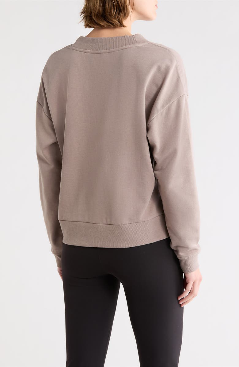 DKNY Metallic Logo V-Neck French Terry Sweatshirt, Alternate, color, Mushroom